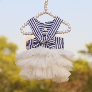 [SPM-000229] Striped Tulle Tutu Pet Dress - White Striped - X-Large